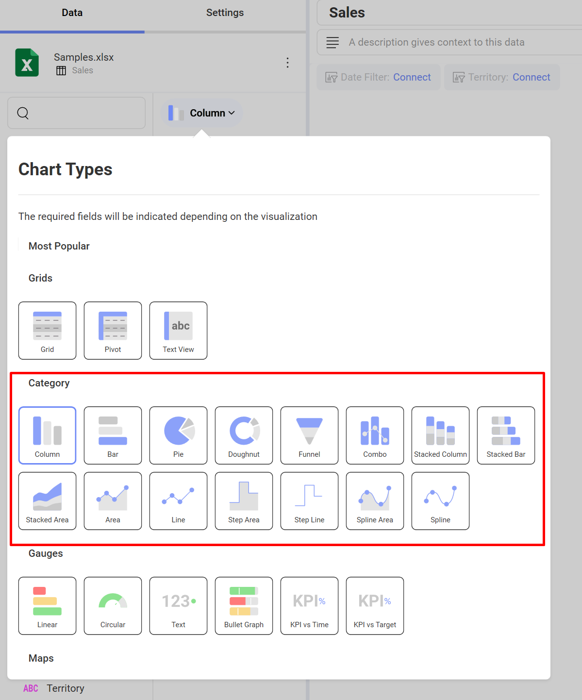 Category charts variations