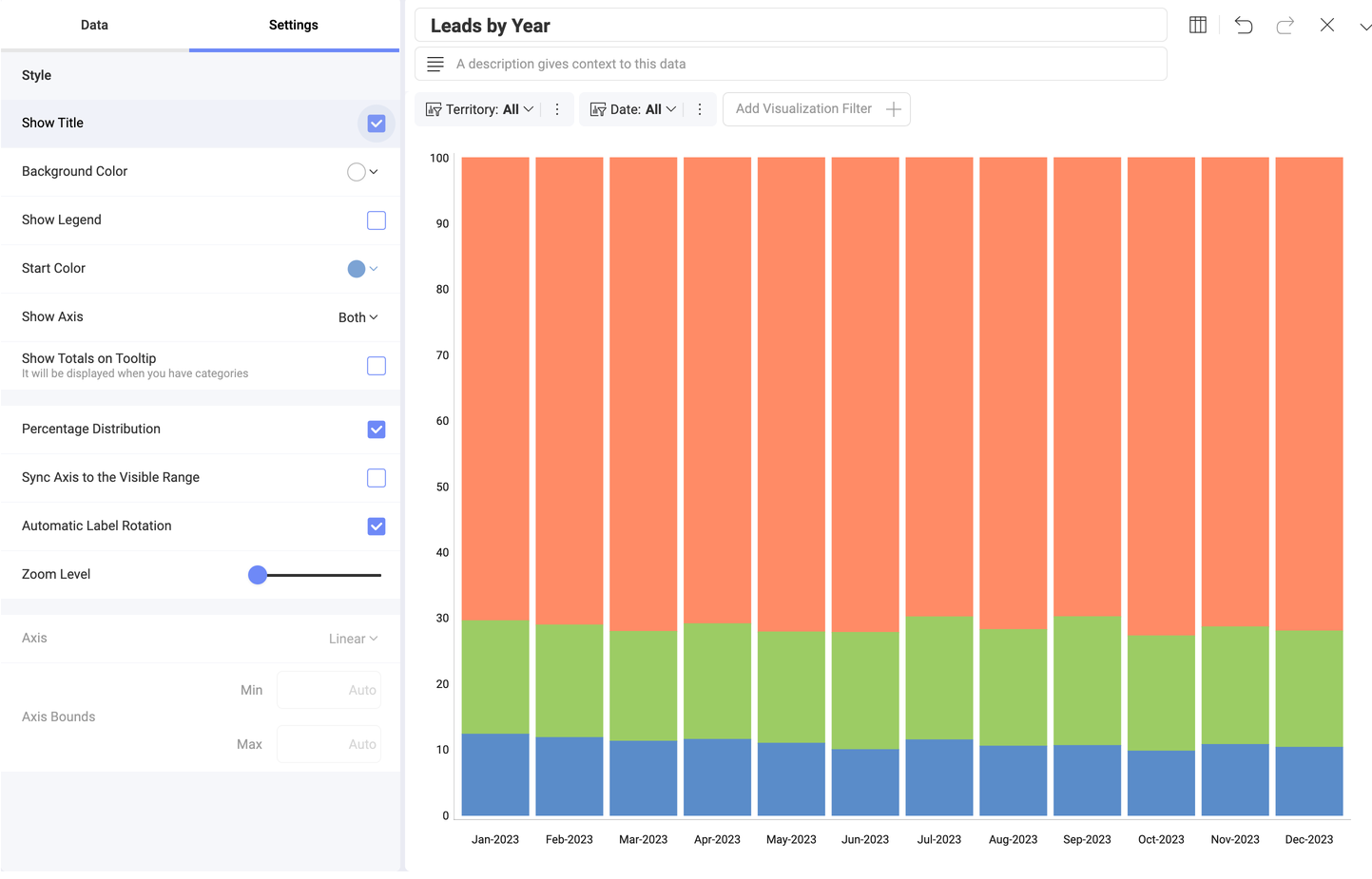 Pivot editor view stacked percentage distribution setting