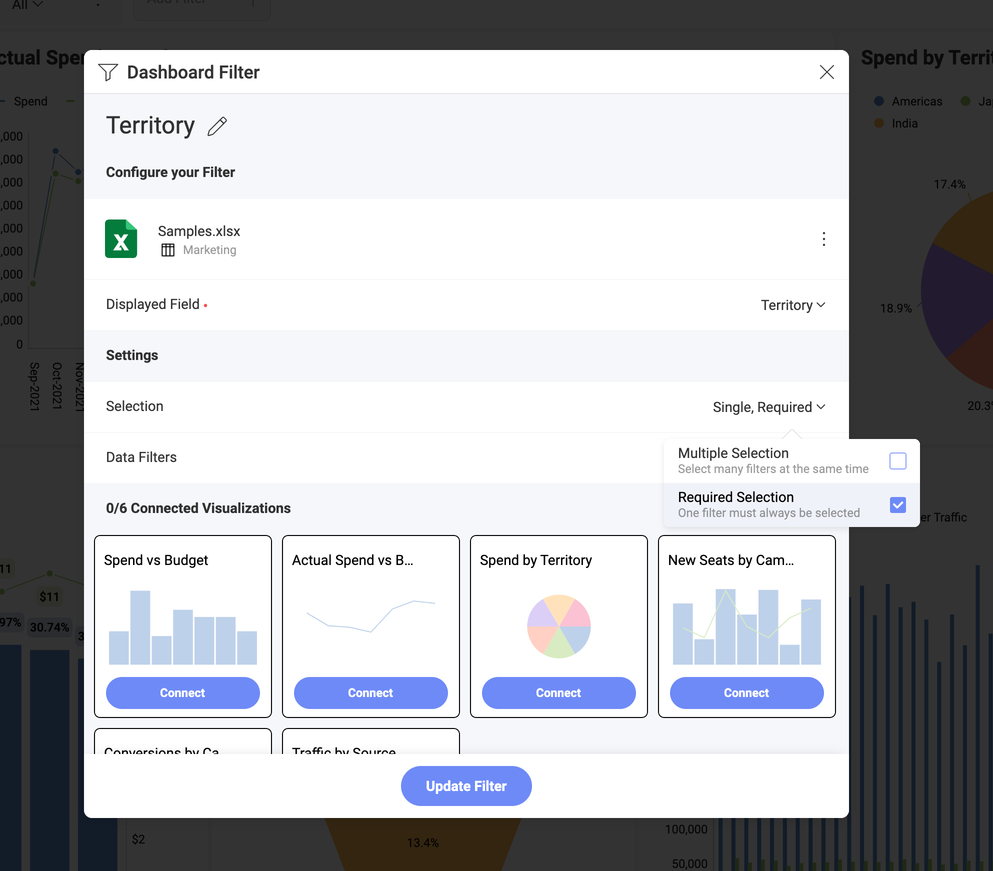 Enabling dashboard filters required selection