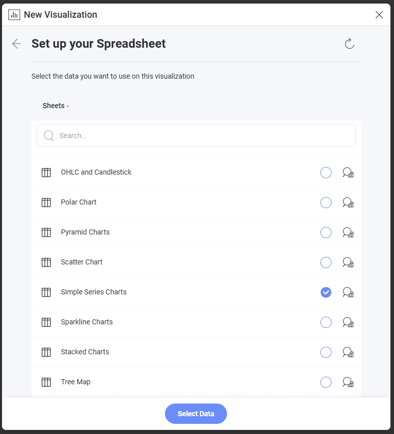 Selecting Simple Series Chart sheet