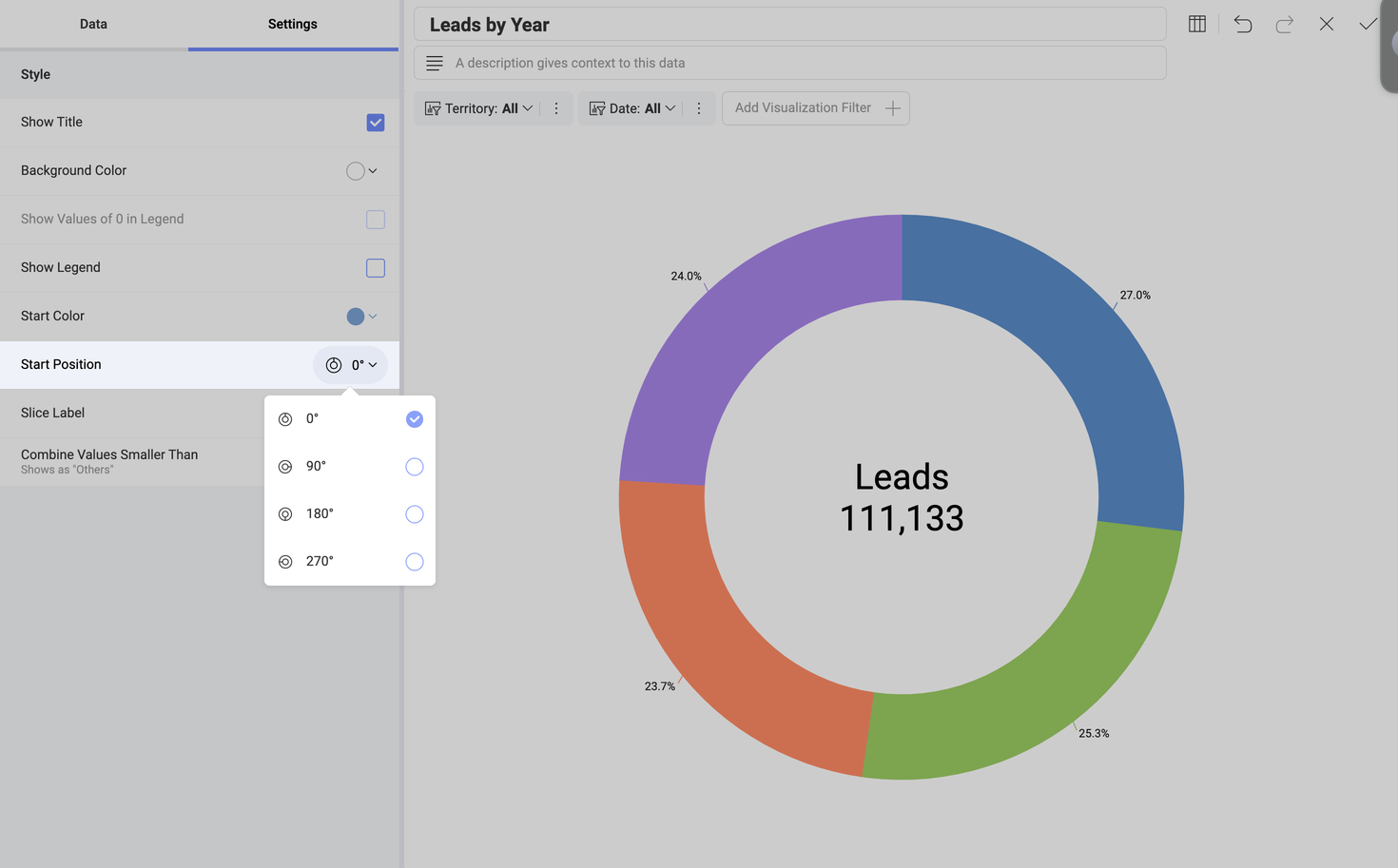 Start position setting while using a doughnut chart