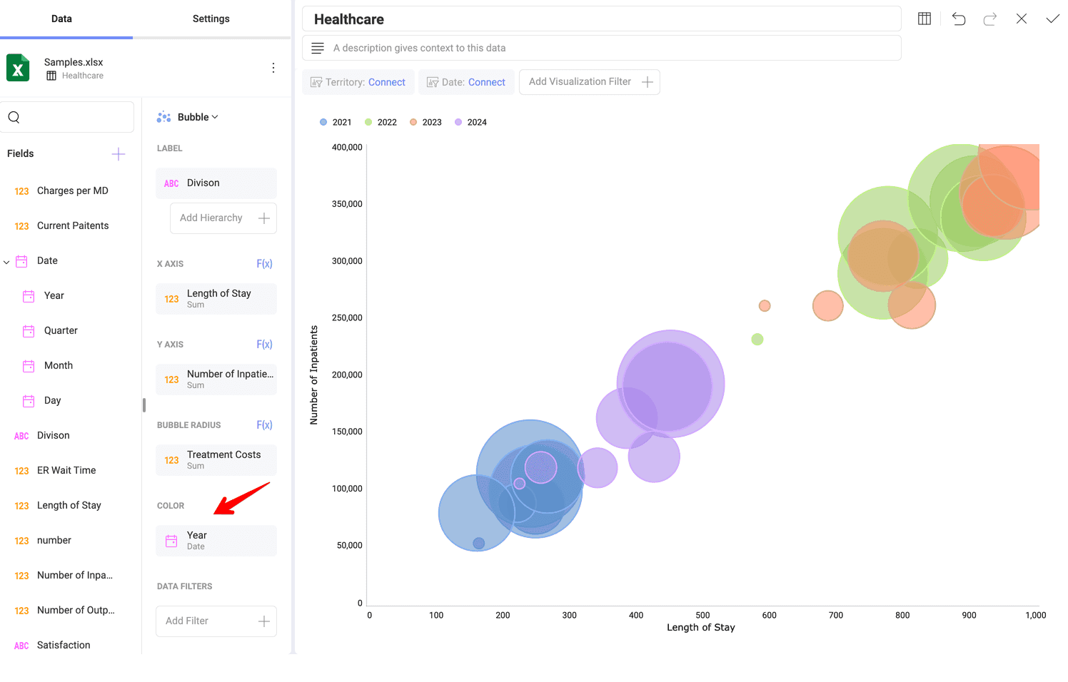 Example of adding colors to the basic bubble chart