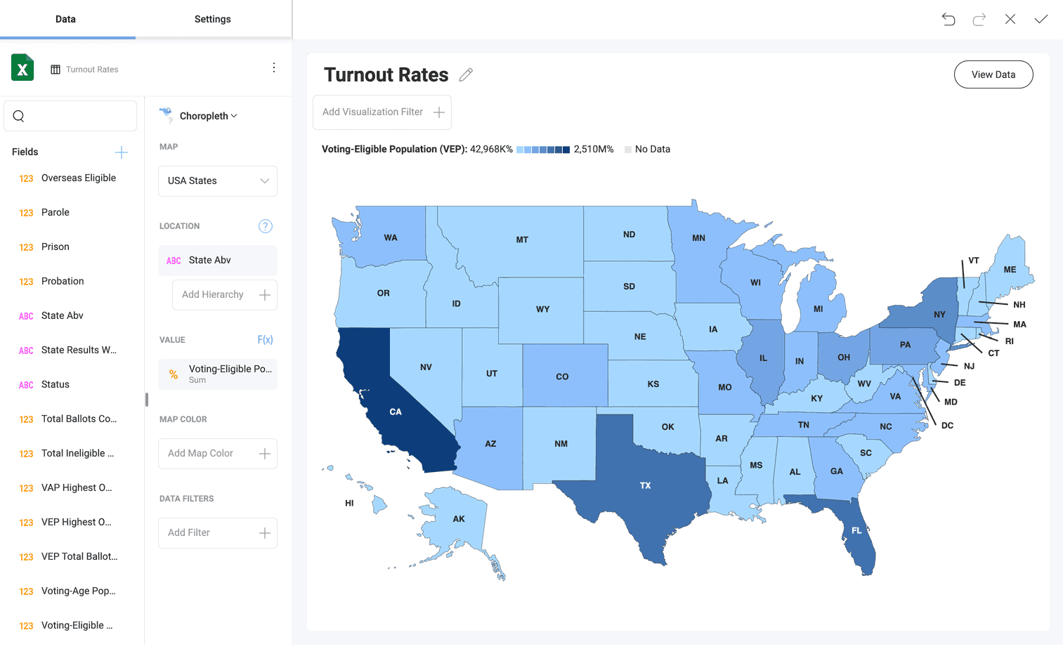 Choropleth map visualization