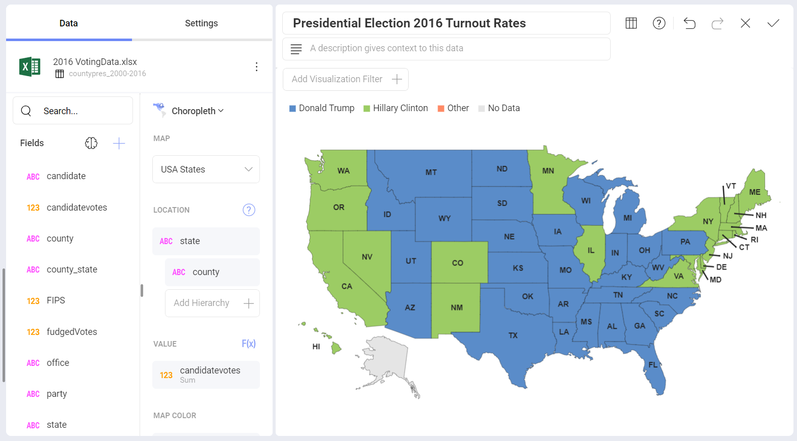 A choropleth map using the color category