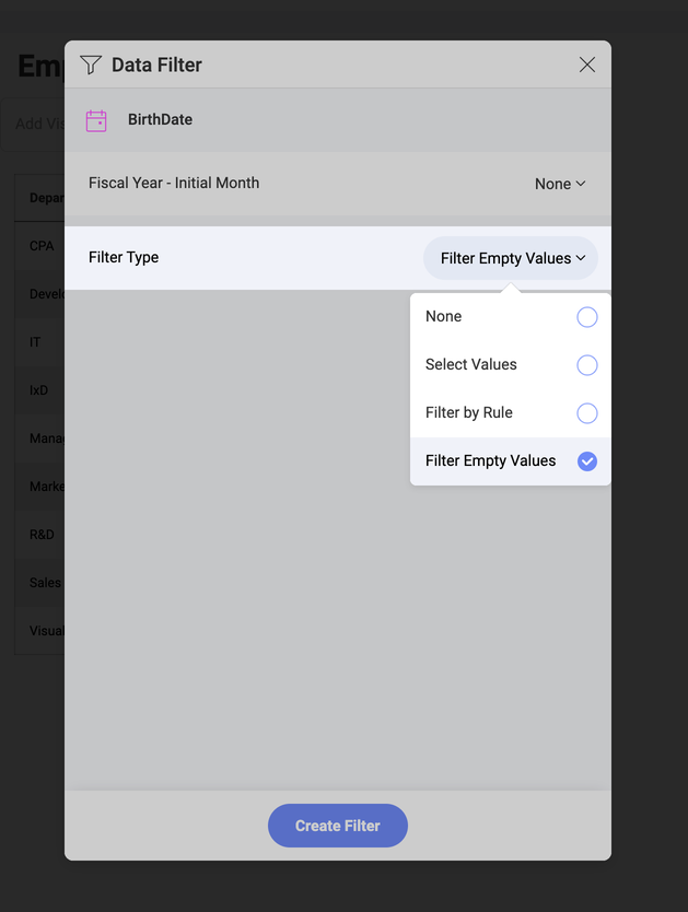 Filter Empty Values in the list of filter types