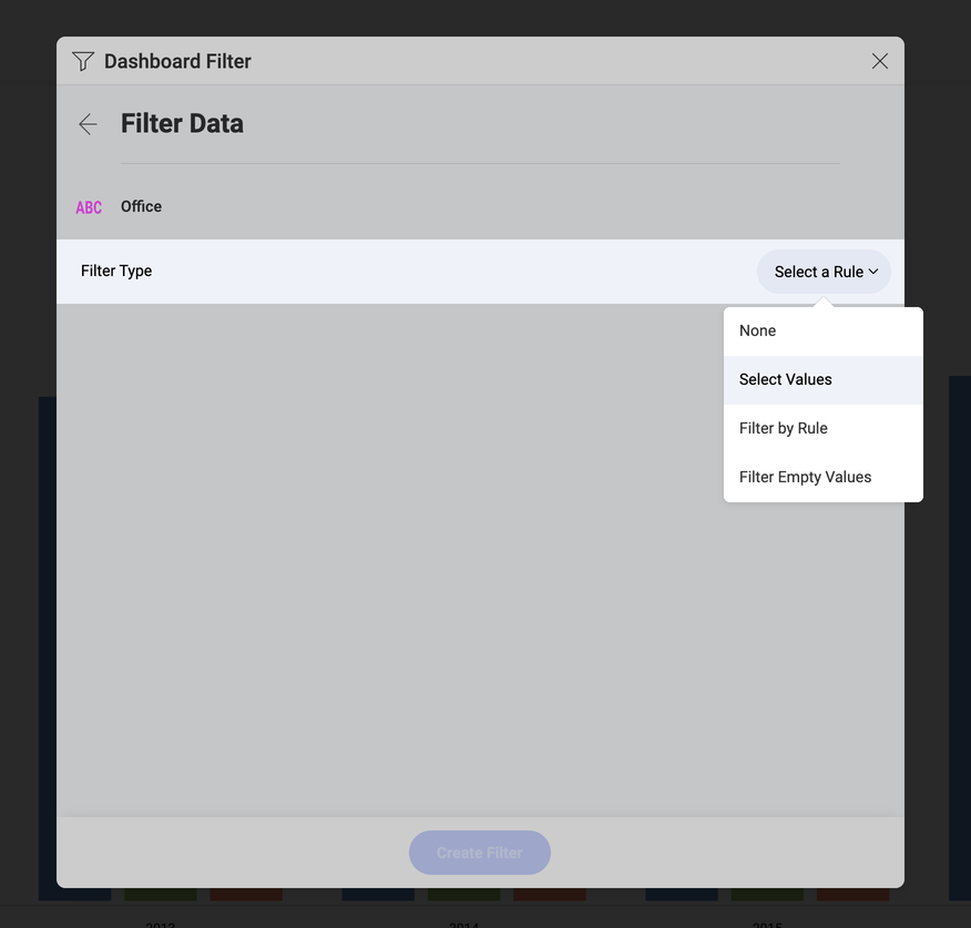 Dashboard Filters Filter type option