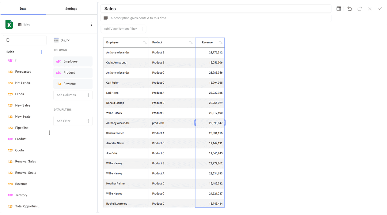 Resizing a column&#39;s width in a grid chart