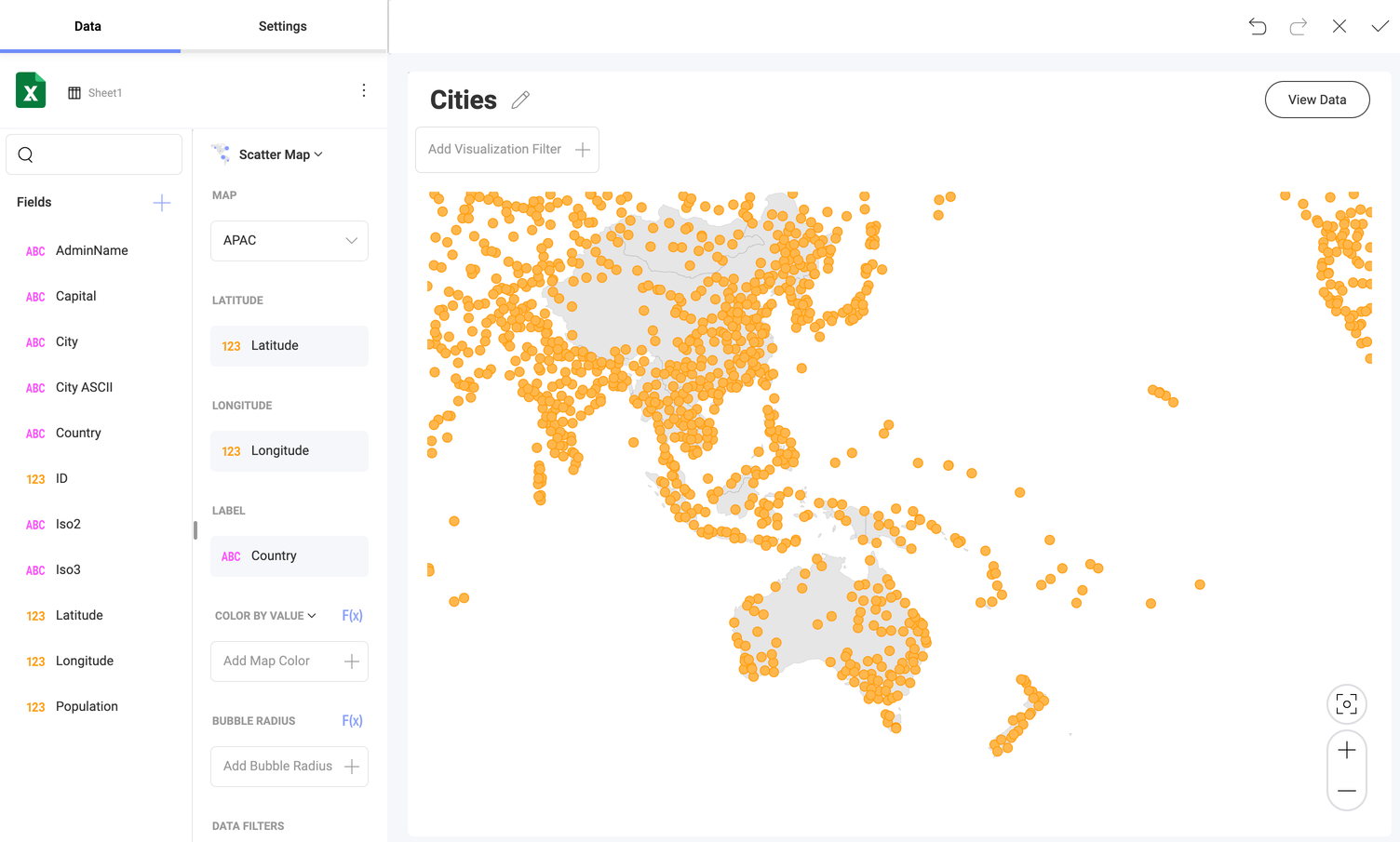 A dot map showing the distribution of airports across the US