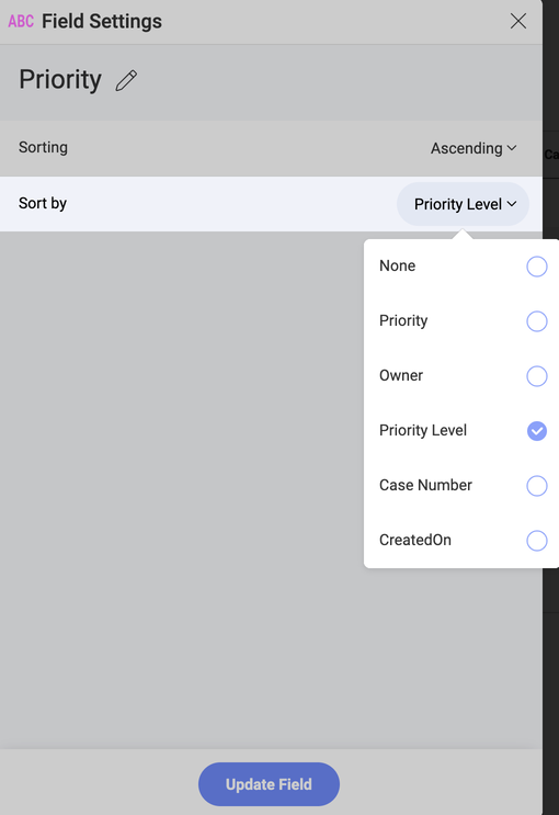 Sorting the information by priority in the sort by field option