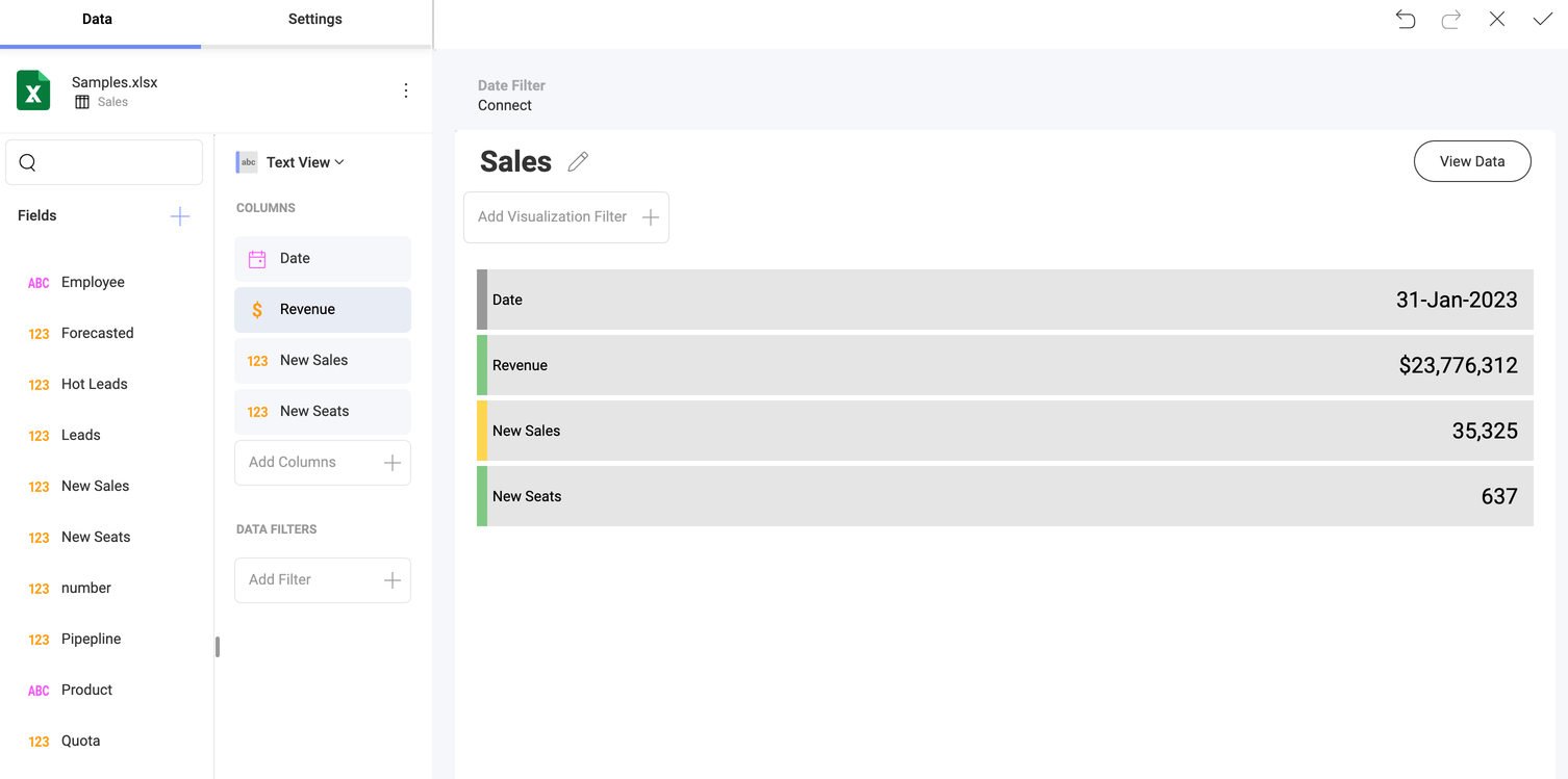 Using conditional formatting for a text view visualization