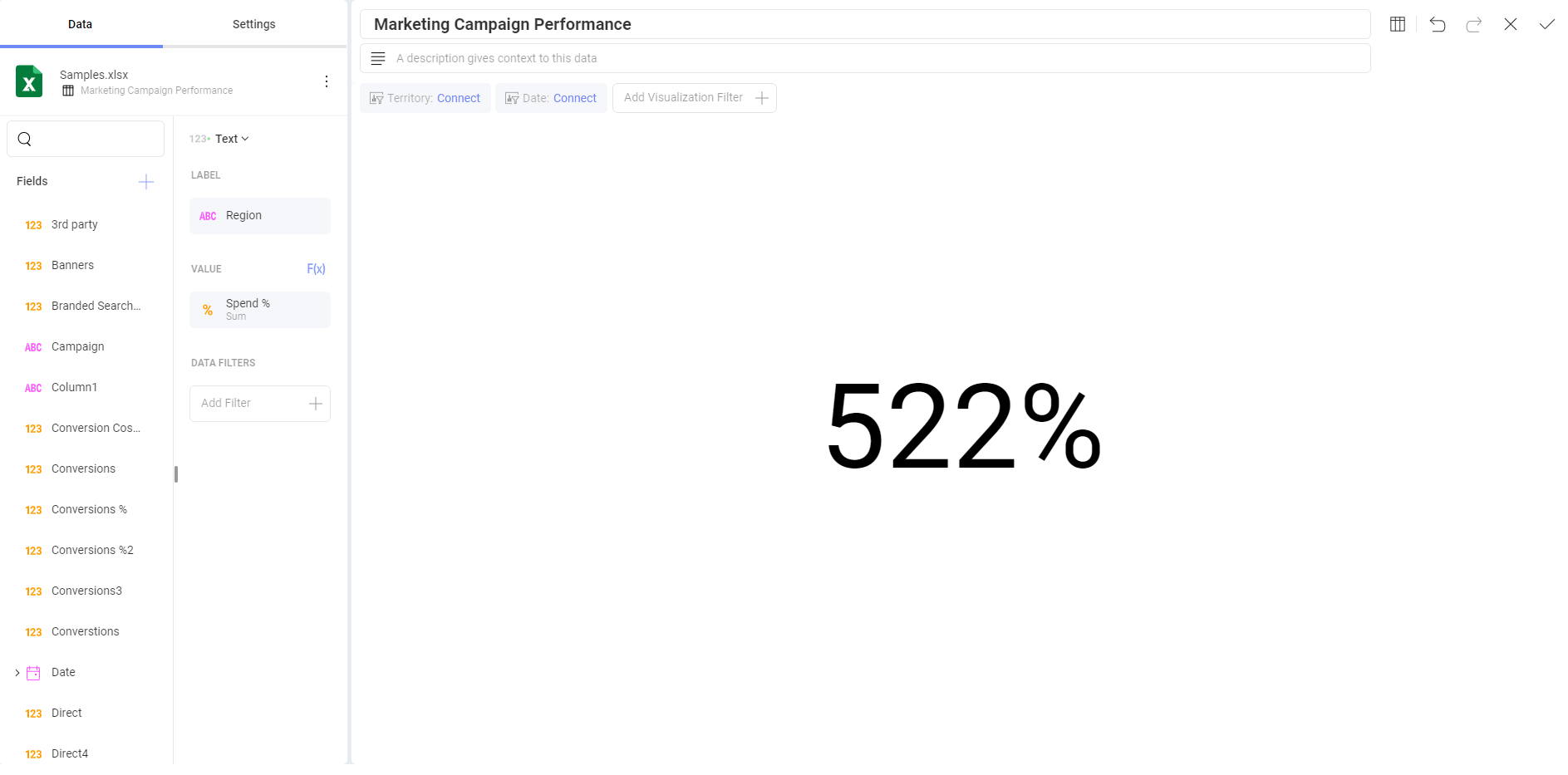 Text gauge chart example in the Visualization editor