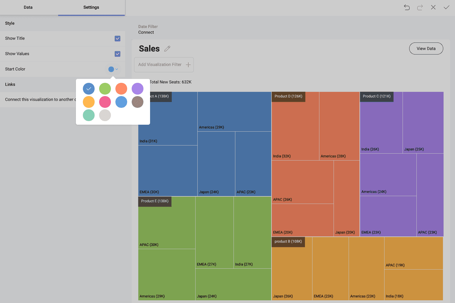 Settings section in the Visualization editor